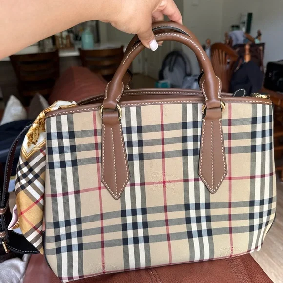 Burberry Tan and Black Checkered Satchel - Picture 1 of 6